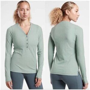 Athleta Uptempo Ribbed Henley Top - XS Sage Green